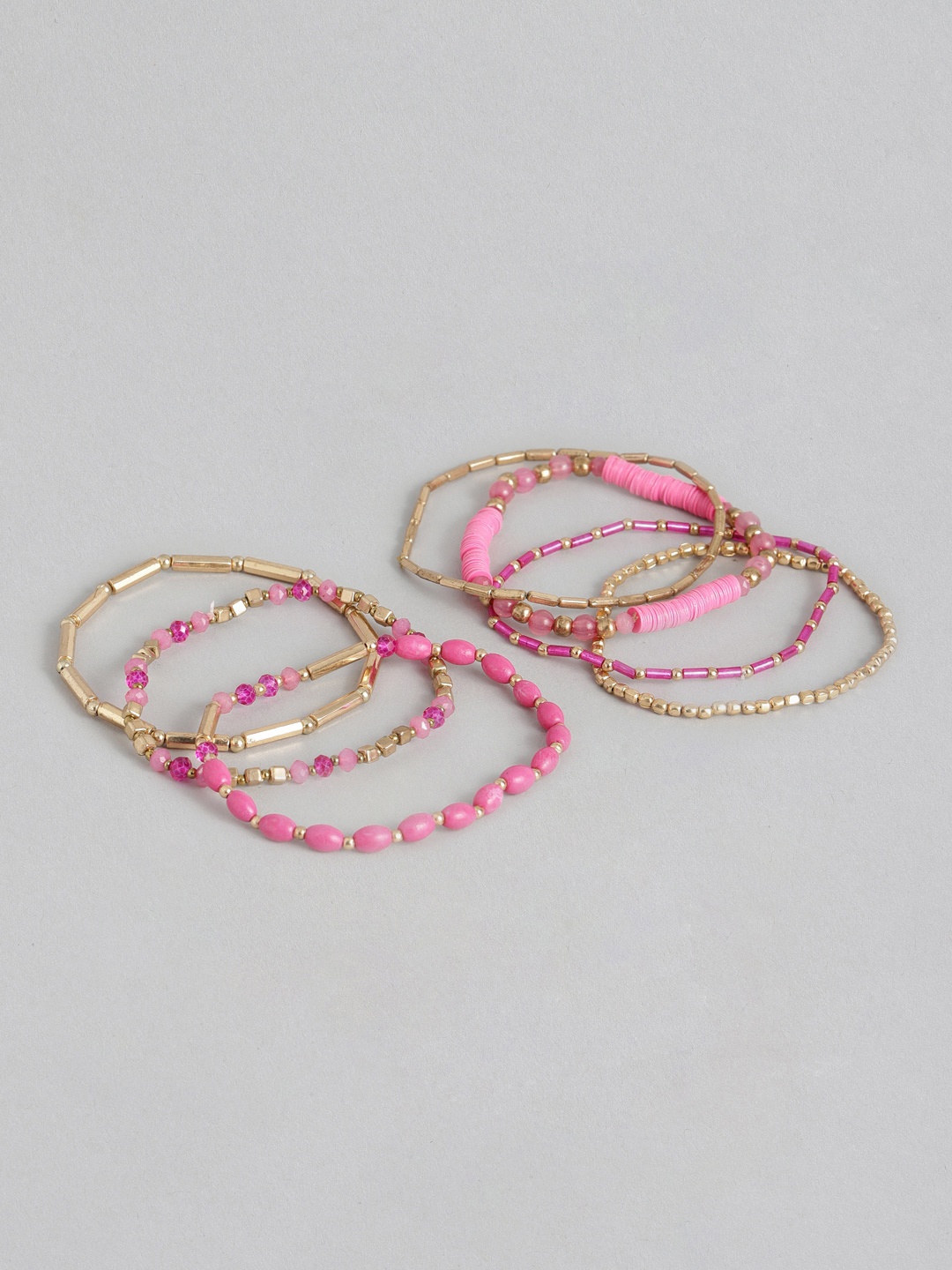 

Sangria Set of 7 Beaded Multistrand Bracelet, Pink