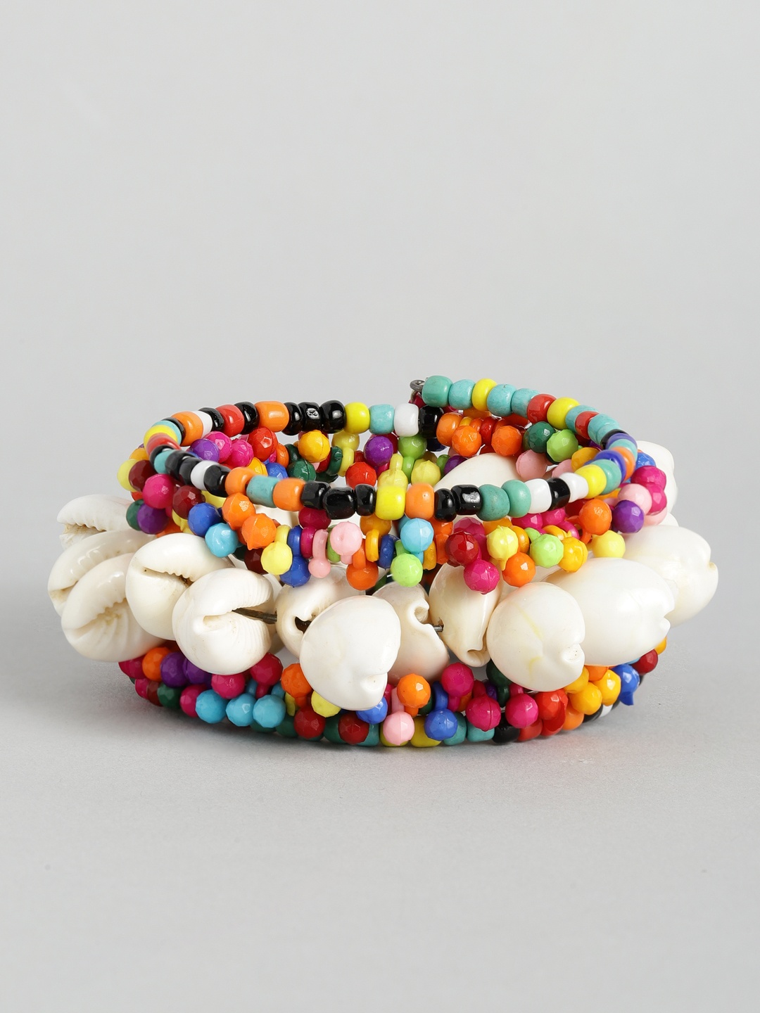 

Sangria Women Multi-Coloured Beaded with Sea Shells Wraparound Bracelet