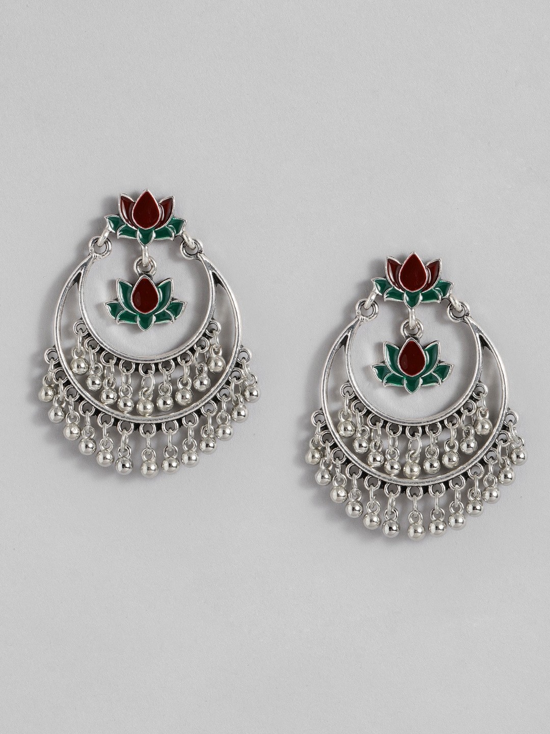 

Sangria Lotus Design Enamelled Chandbalis, Silver