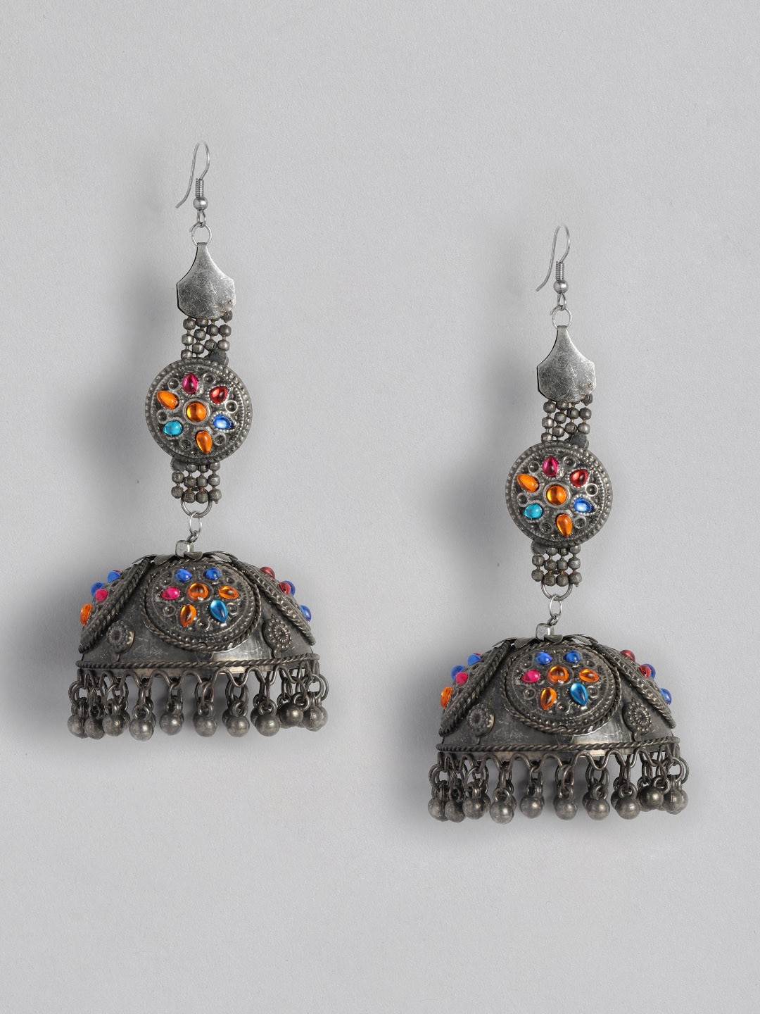 

Sangria Oxidised Dome Shaped Jhumkas Earrings, Silver