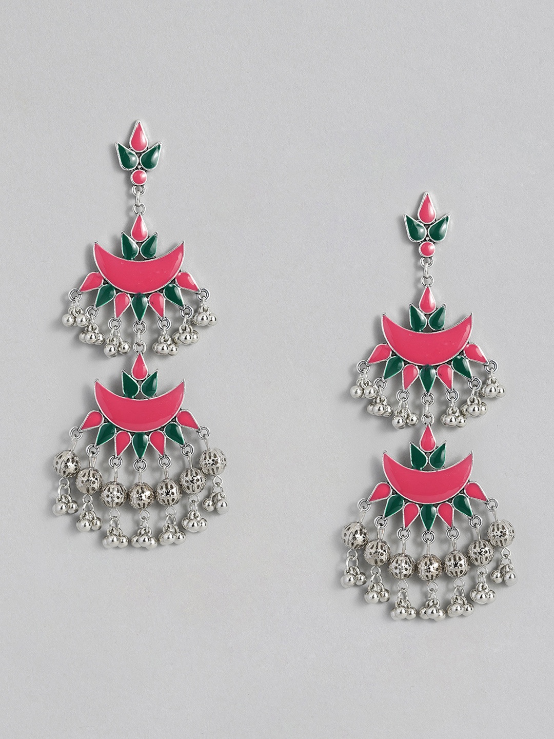 

Sangria Enamelled Crescent Shaped Drop Earrings, Silver
