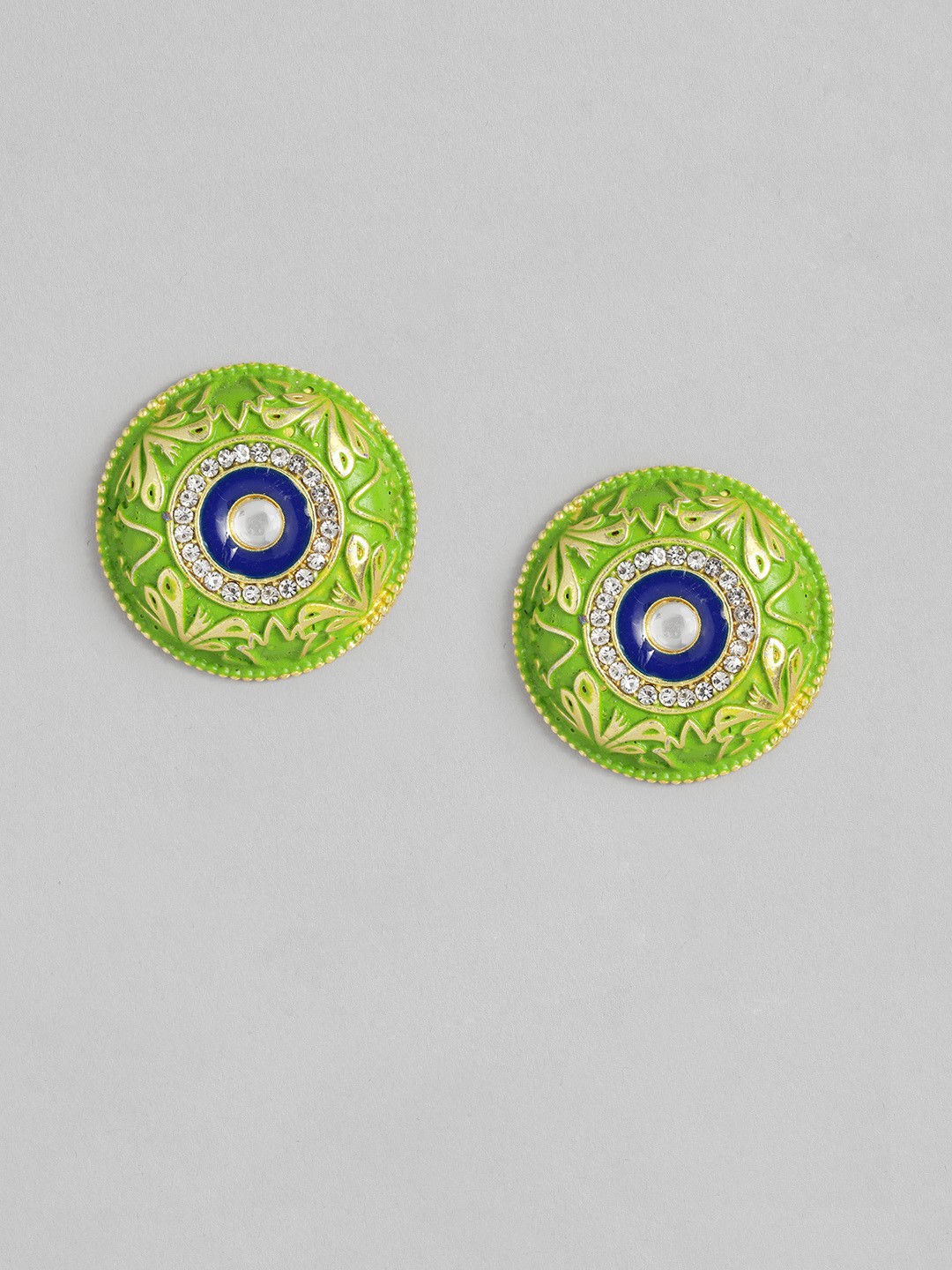 

Sangria Lime Green & Navy Blue Enamelled Stone Studded Oversized Studs
