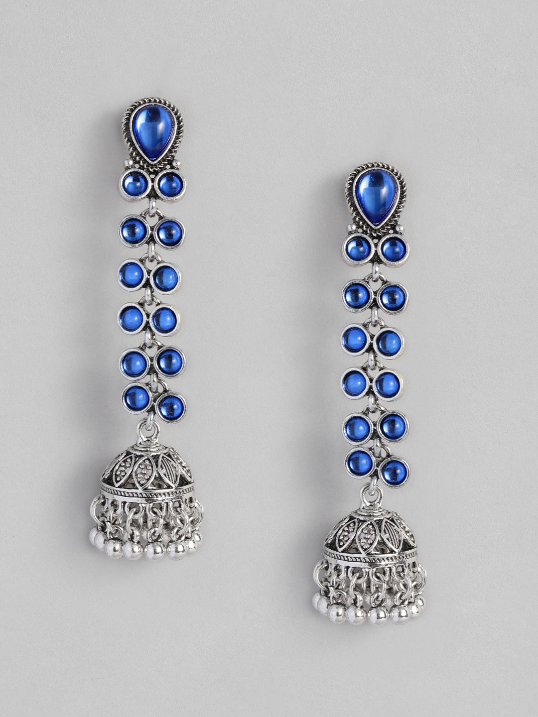 

Sangria Stone Studded Dome Shaped Jhumkas, Blue