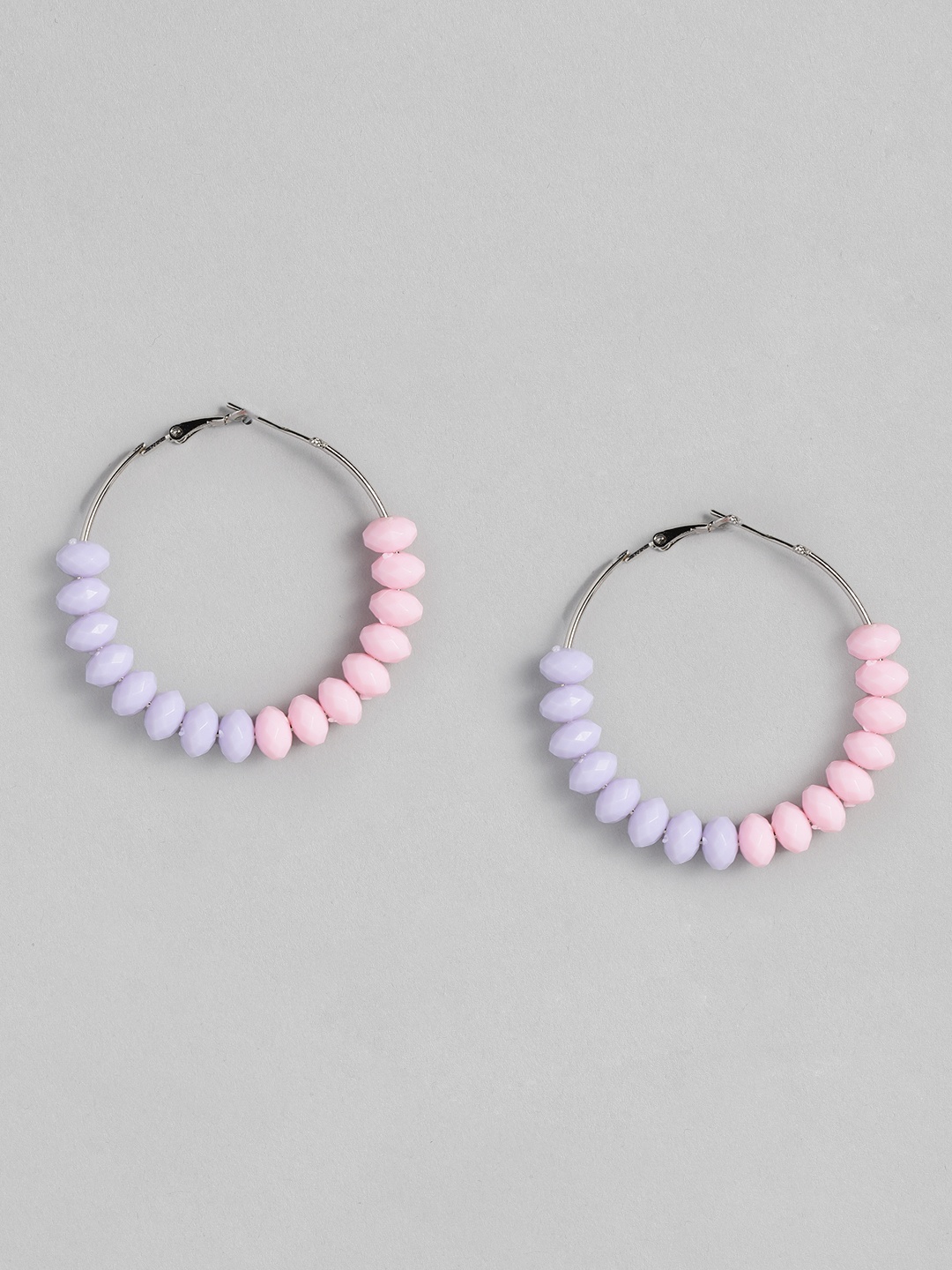 

Sangria Beaded Circular Design Hoop Earrings, Pink