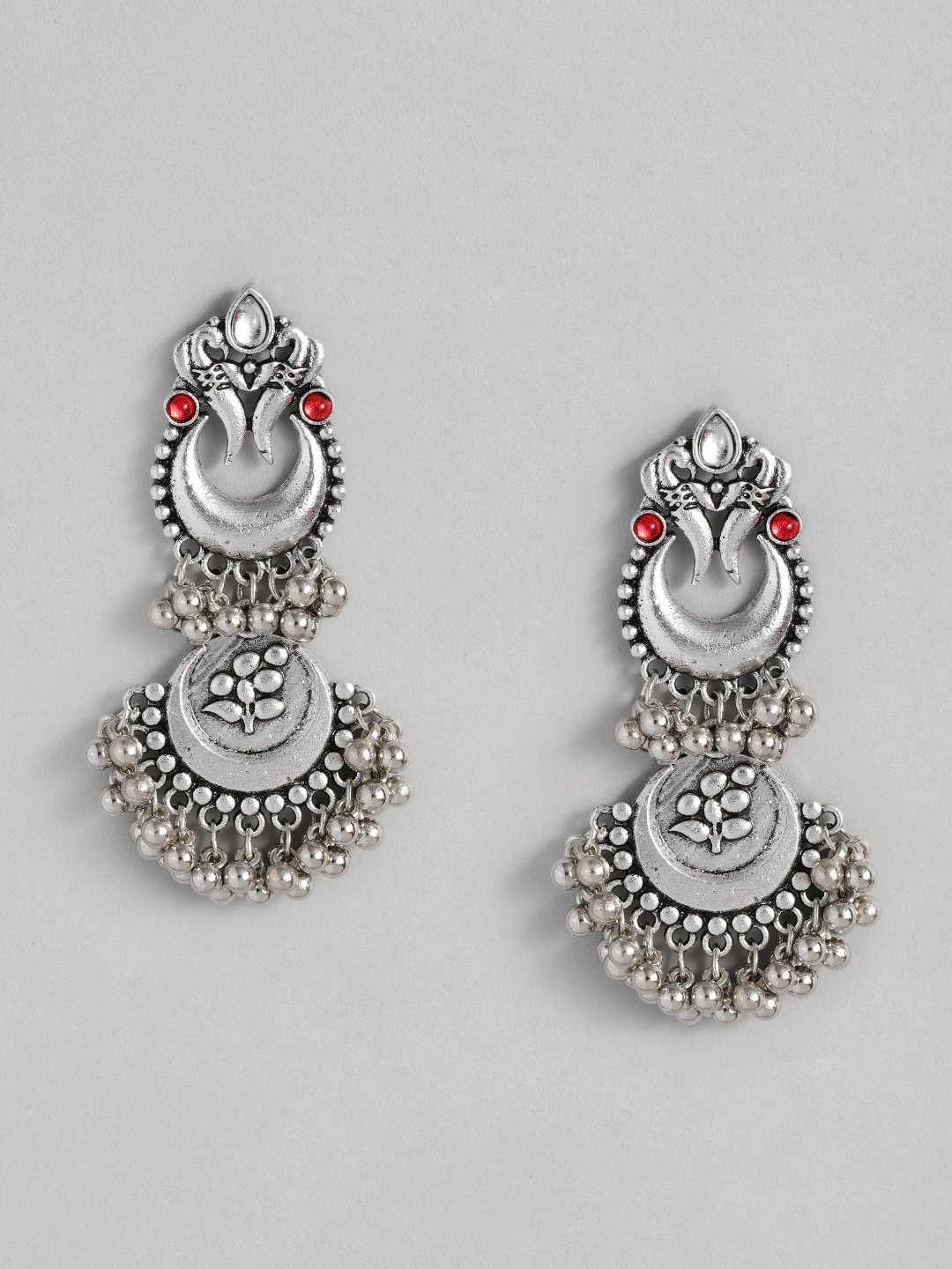 

Sangria Crescent Shaped Chandbalis, Silver