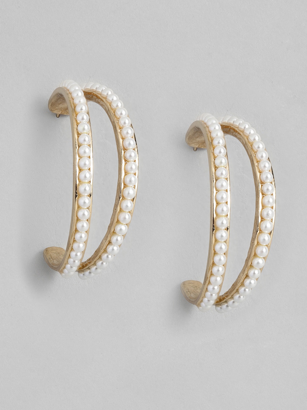 

Sangria Gold-Toned & White Beaded Circular Half Hoop Earrings