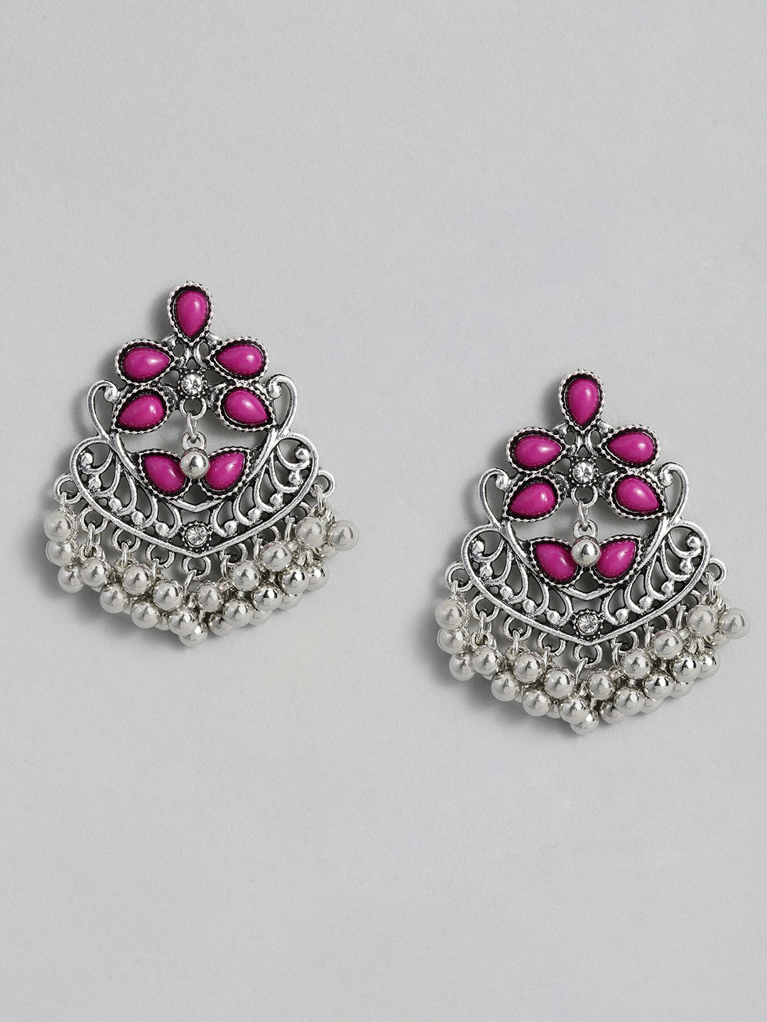 

Sangria Ethnic Style Stone Studded Drop Earrings, Silver