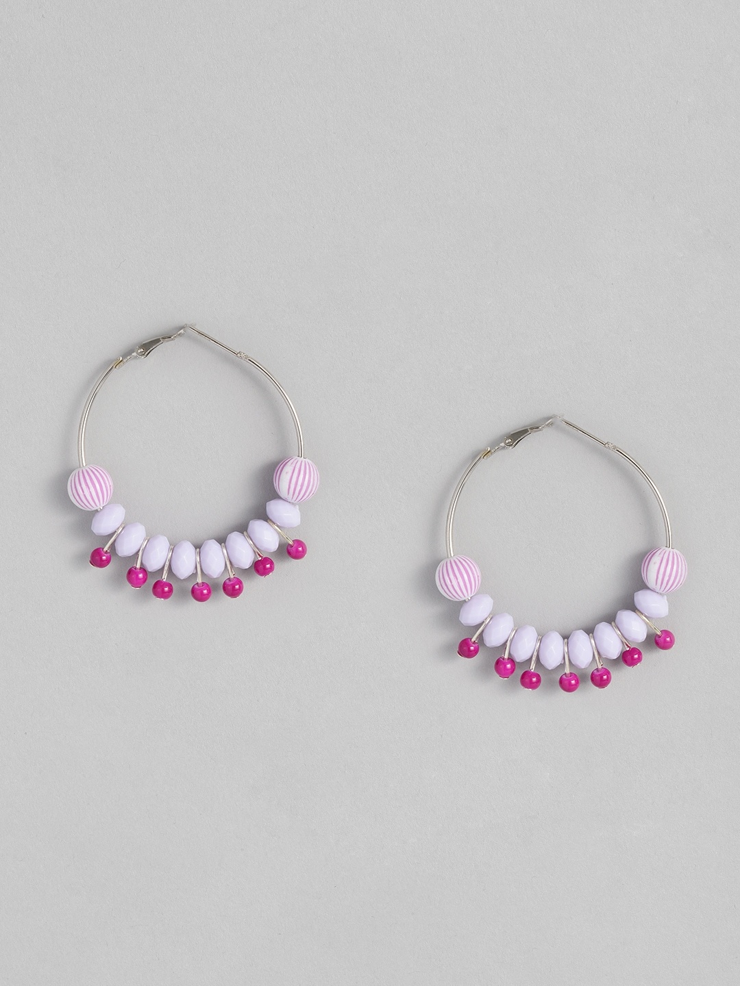 

Sangria Beaded Circular Design Hoop Earrings, Purple
