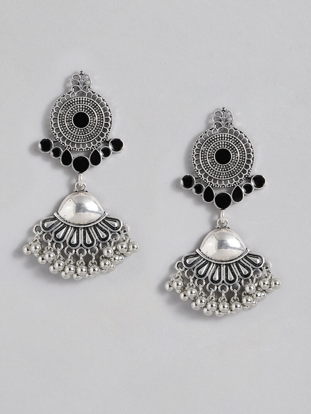 

Sangria Enamelled Ethnic Style Oxidised Drop Earrings, Silver
