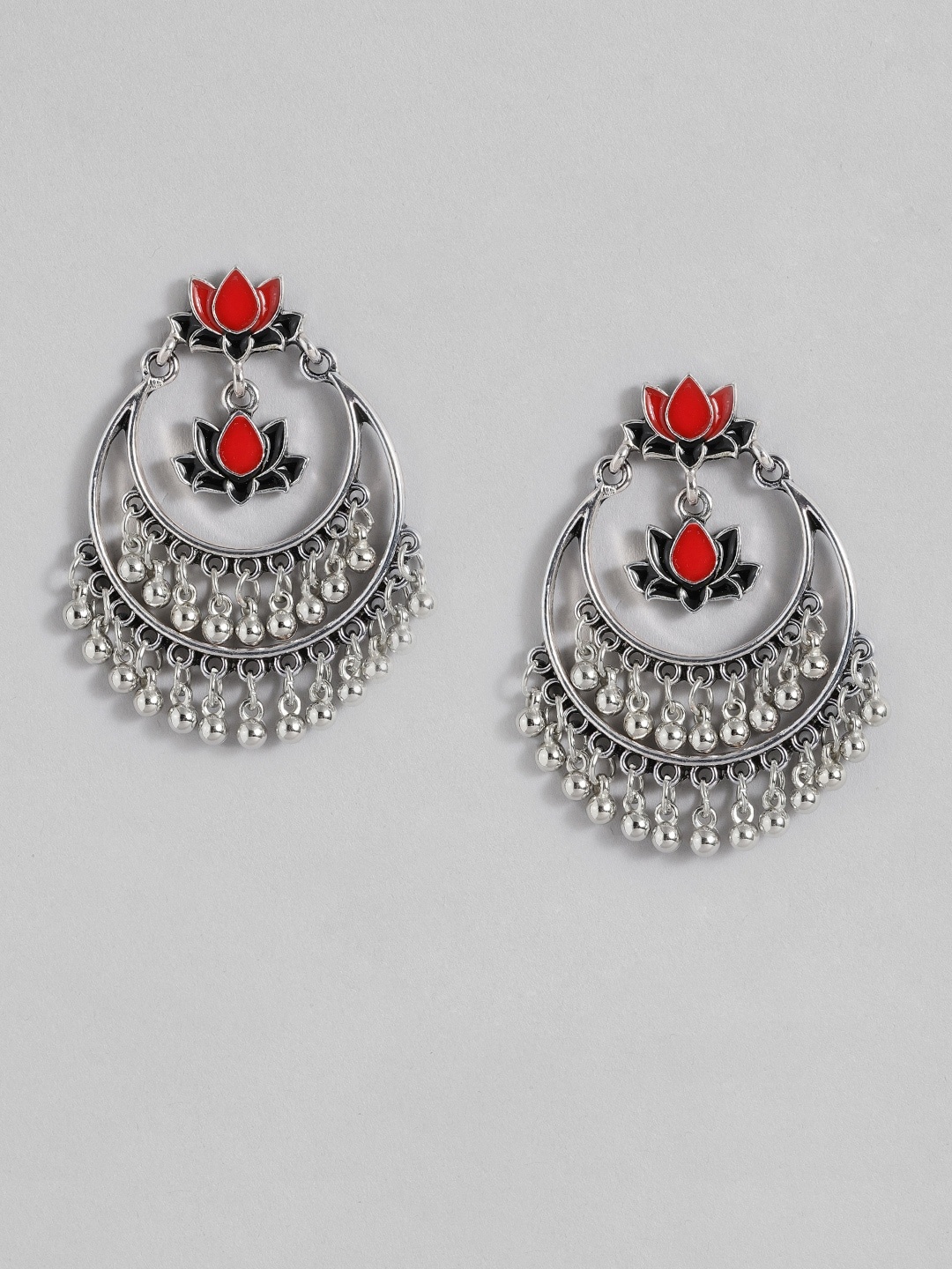 

Sangria Lotus Design Enamelled Chandbalis, Silver