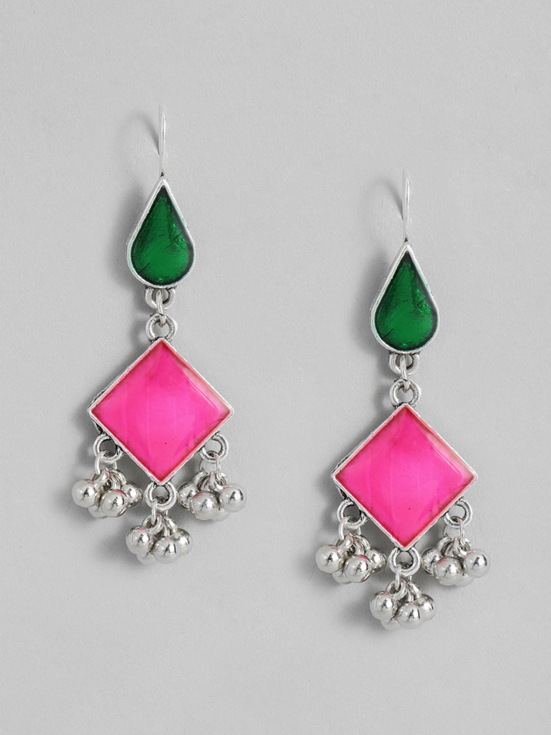 

Sangria Enamelled Geometric Drop Earrings, Silver