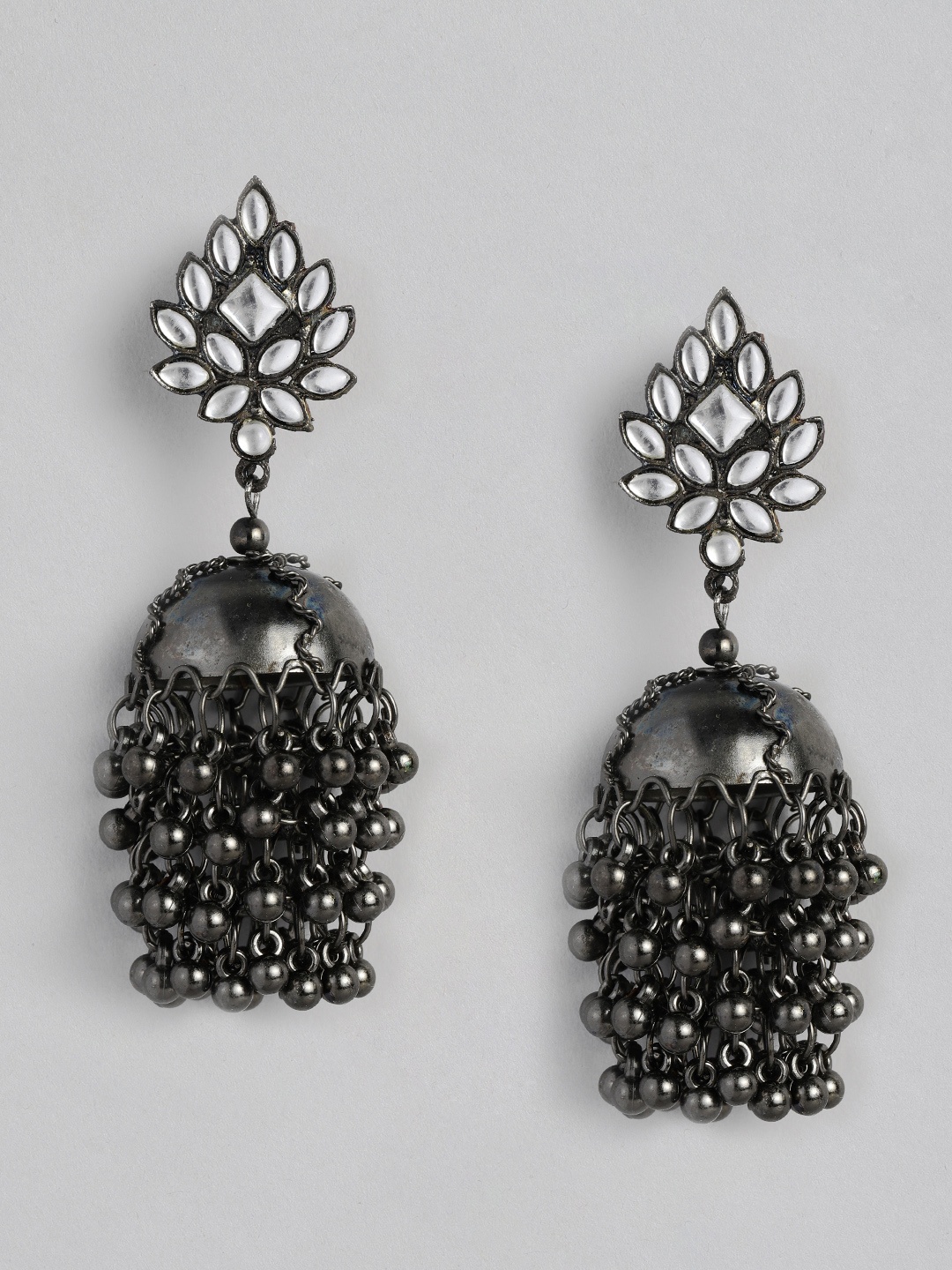 

Sangria Oxidised Dome Shaped Jhumkas Earrings, Silver