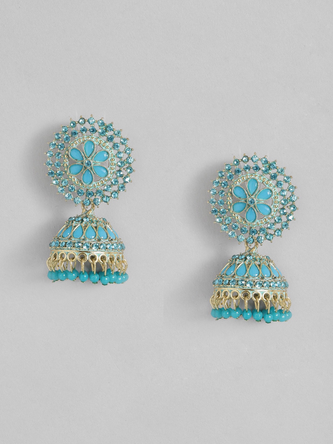 

Sangria Stone Studded Dome Shaped Jhumkas, Turquoise blue