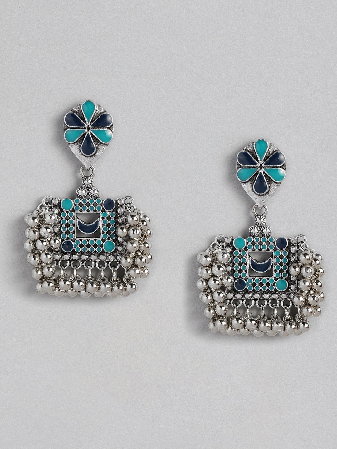 

Sangria Geometric Enamelled Drop Earrings, Silver