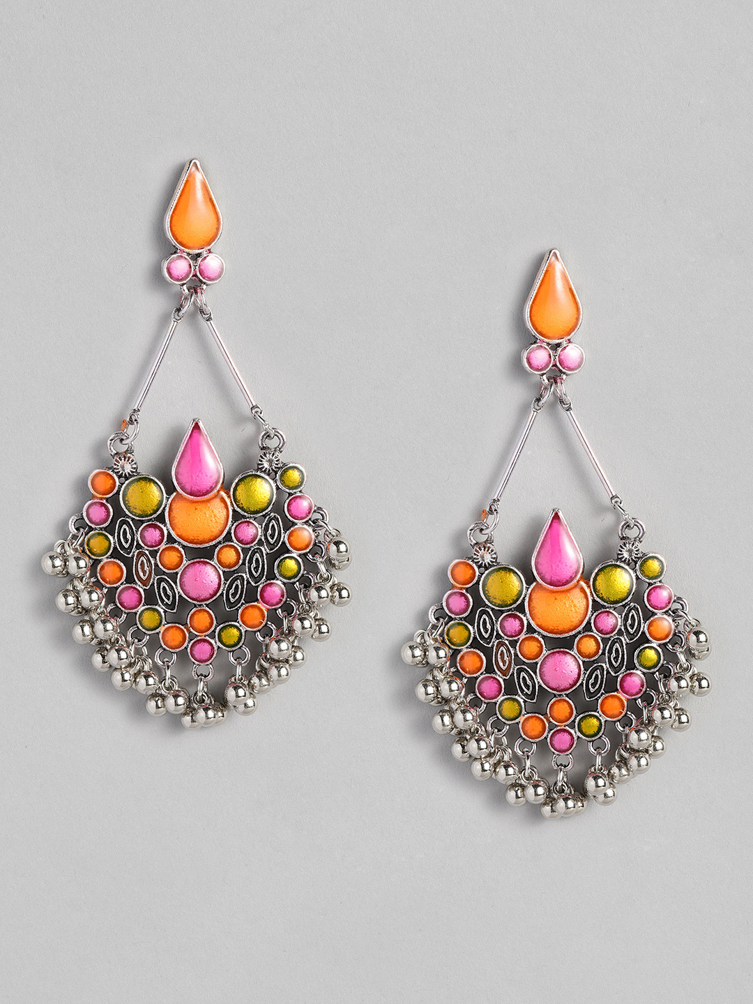 

Sangria Geometric Design Enamelled Drop Earrings, Orange