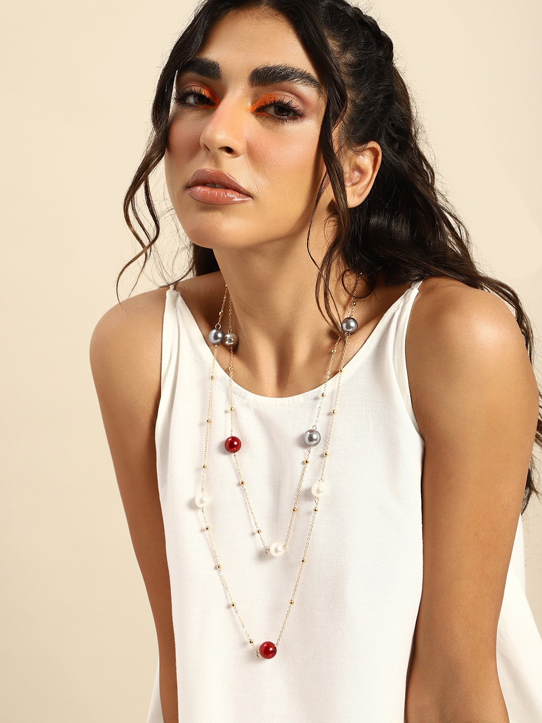 

Sangria Beaded Layered Necklace, Gold