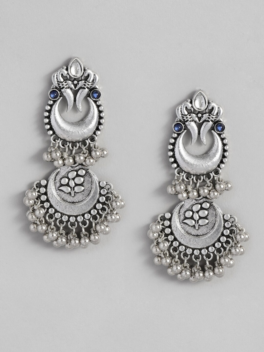 

Sangria Crescent Shaped Chandbalis, Silver