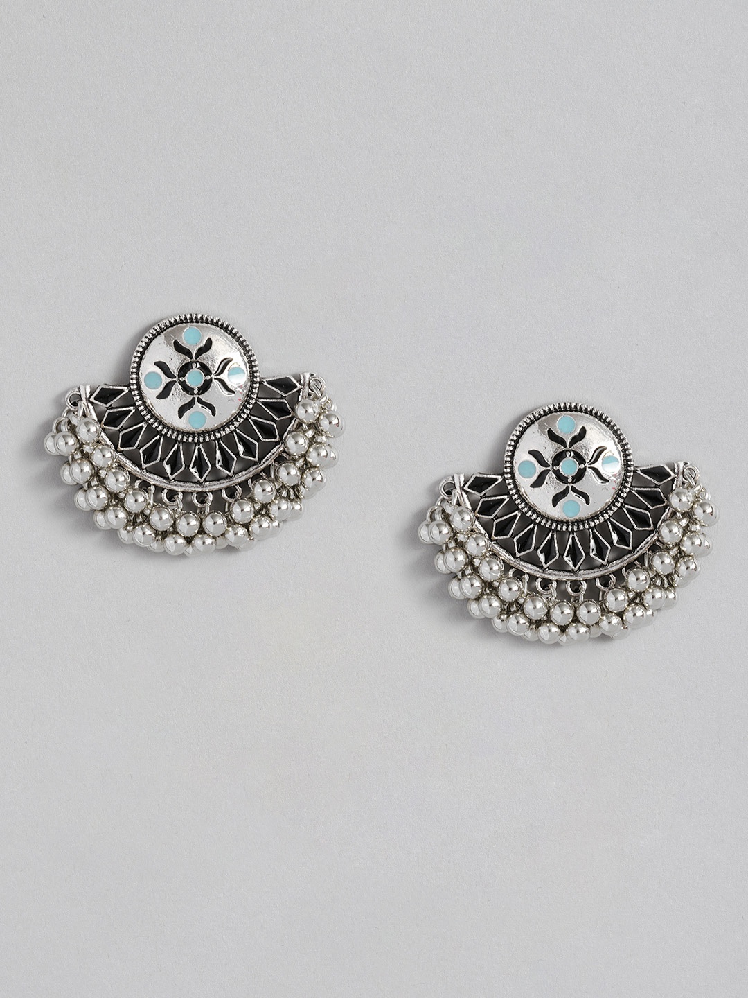 

Sangria Crescent Shaped Enamelled Chandbalis, Silver