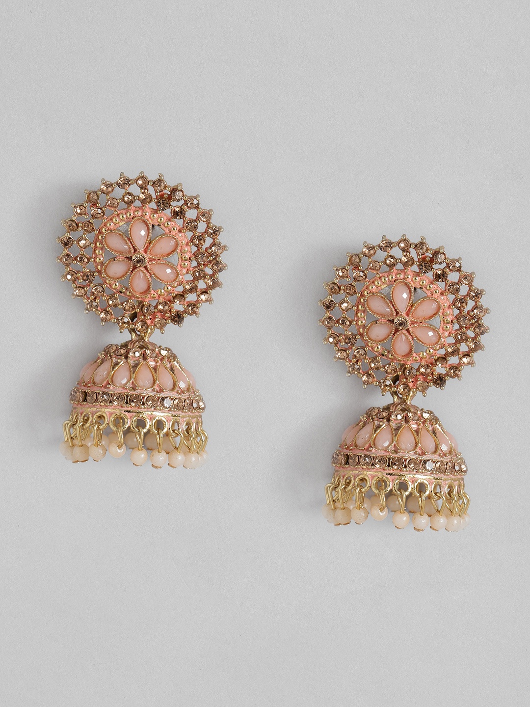 

Sangria Stone Studded Dome Shaped Jhumkas, Rose gold