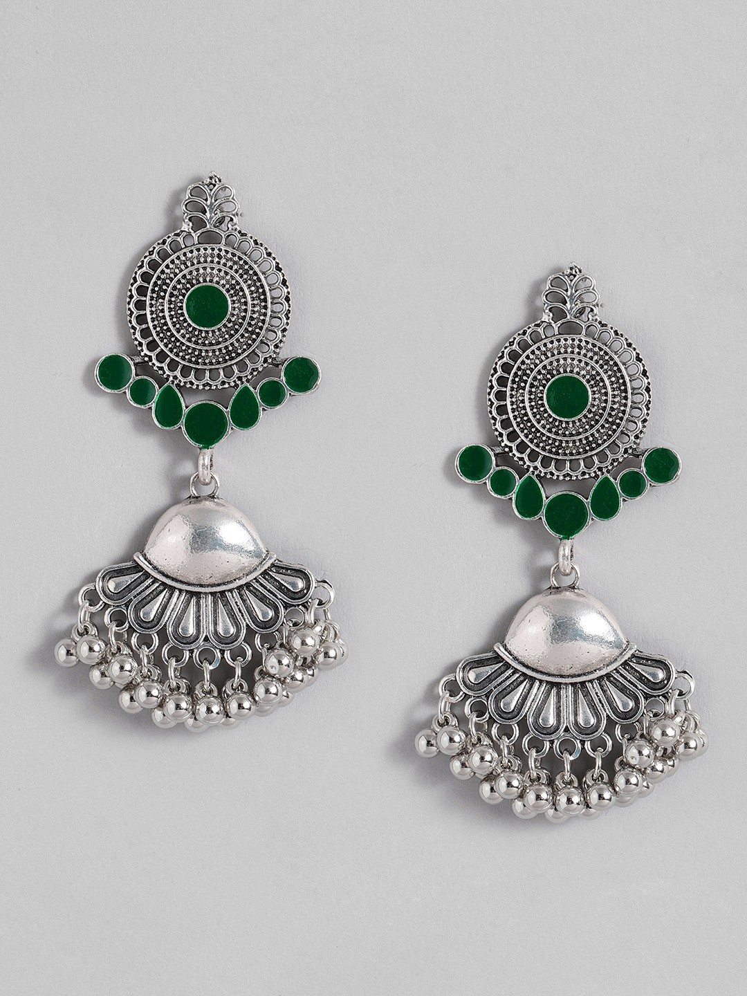 

Sangria Enamelled Ethnic Style Oxidised Drop Earrings, Silver