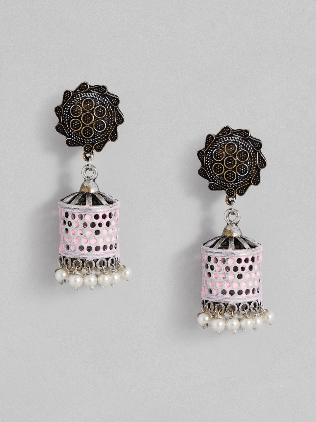 

Sangria Oxidised Dome Shaped Jhumkas, Silver
