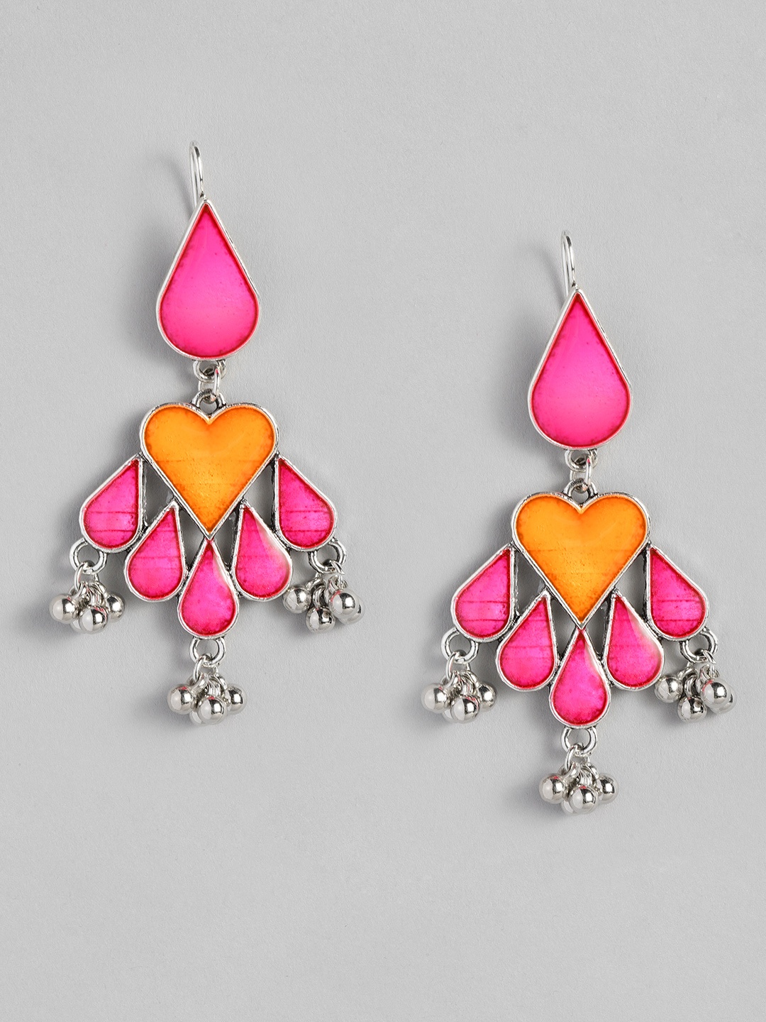 

Sangria Heart Shaped Enamelled Drop Earrings, Pink