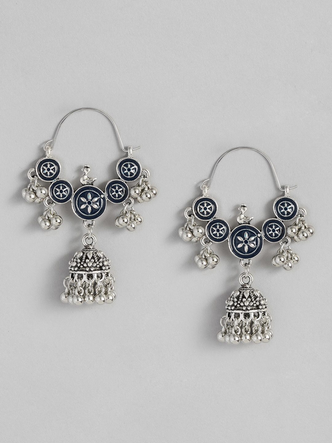 

Sangria Enamelled Dome Shaped Jhumkas, Silver