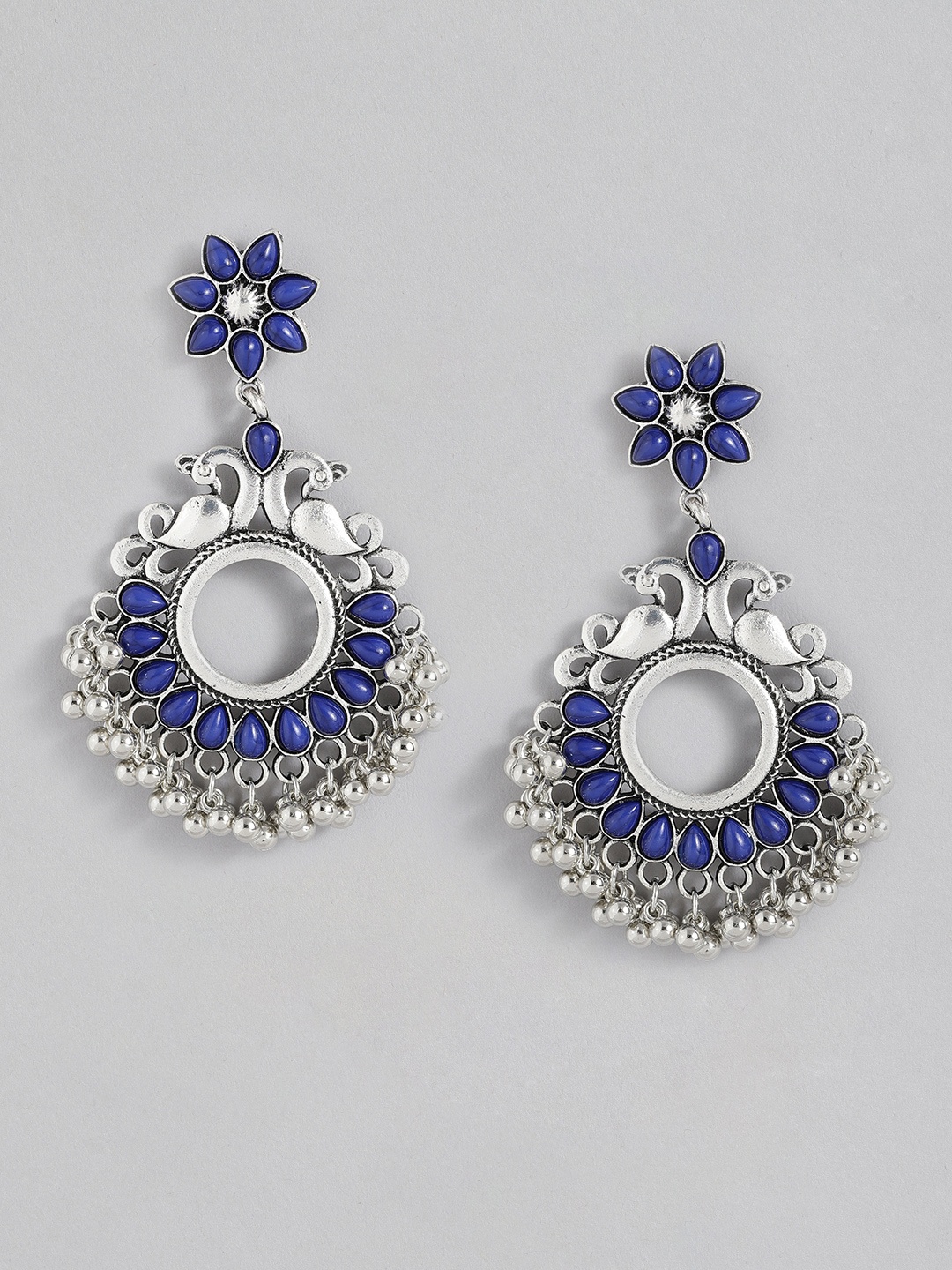 

Sangria Silver-Toned & Blue Peacock Shaped Drop Earrings