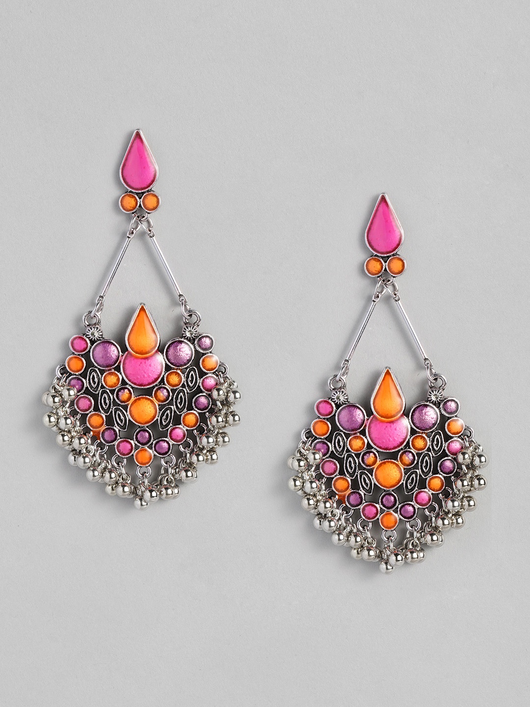 

Sangria Geometric Design Enamelled Drop Earrings, Pink