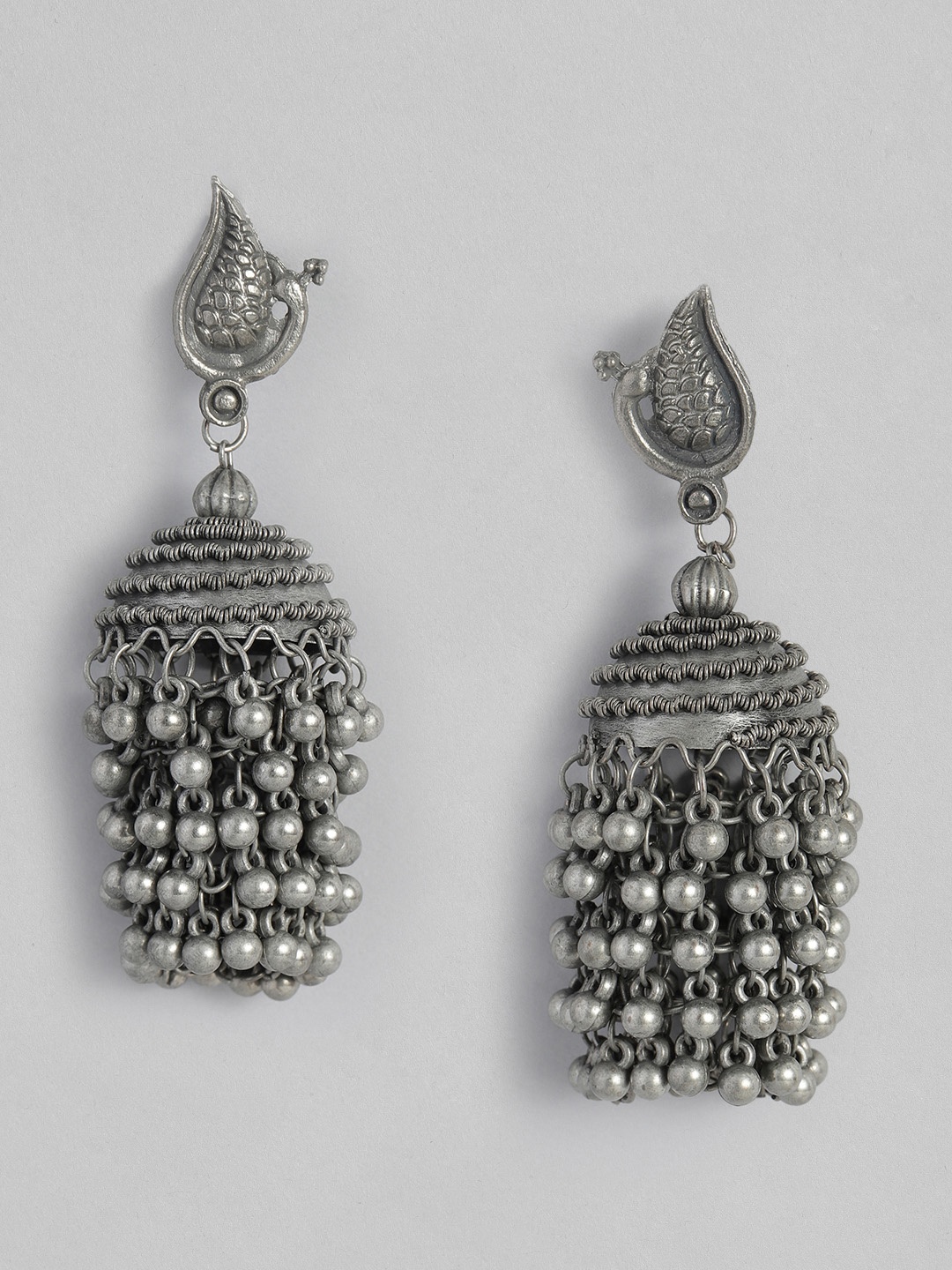 

Sangria Oxidised Dome Shaped Jhumkas, Silver