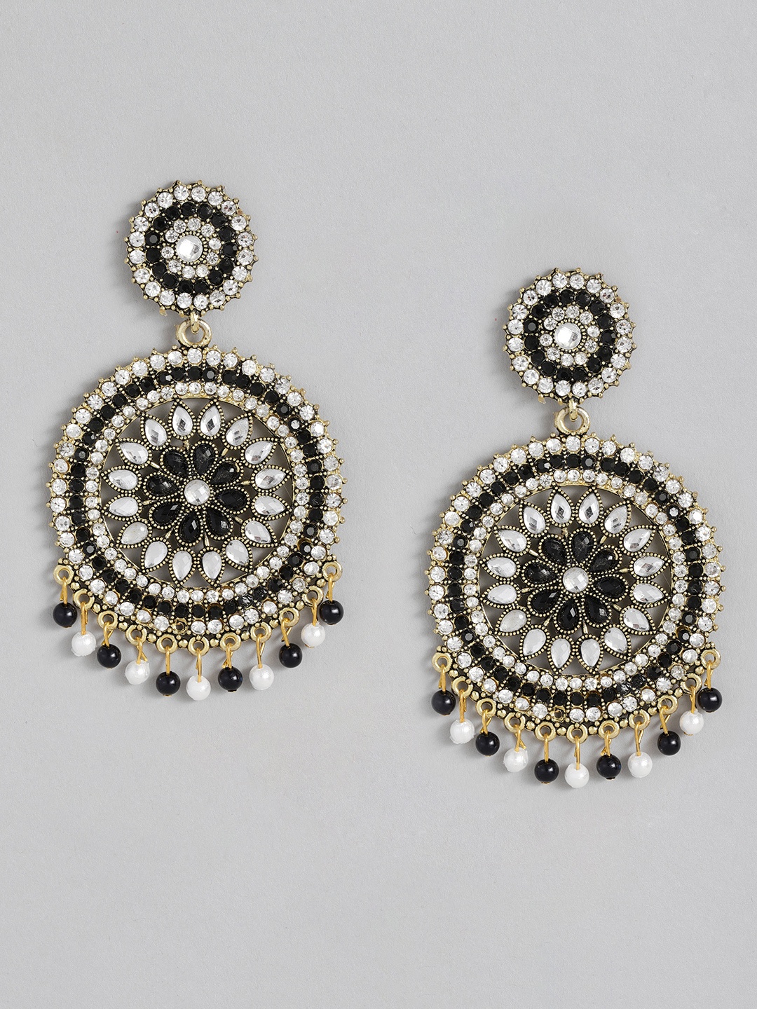 

Sangria Gold-Toned & Black Circular Shape Stone Studded Drop Earrings