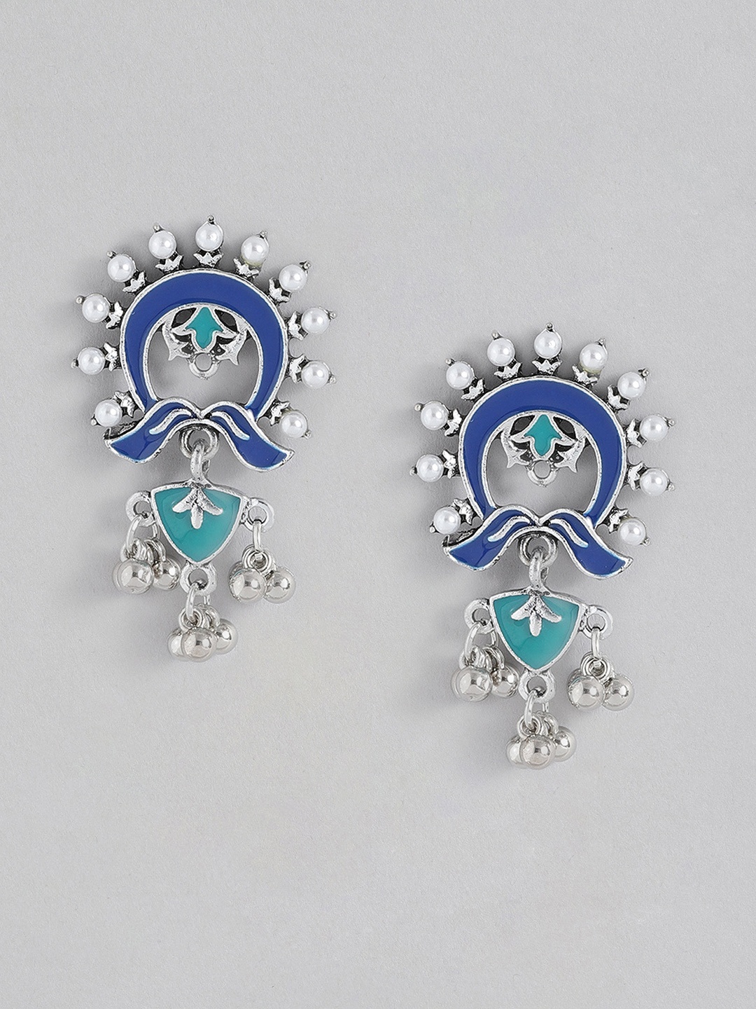 

Sangria Blue & Silver-Toned Contemporary Enamelled Drop Earrings