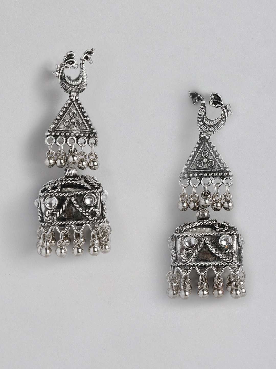 

Sangria Dome Shaped Oxidised Jhumkas Earrings, Silver