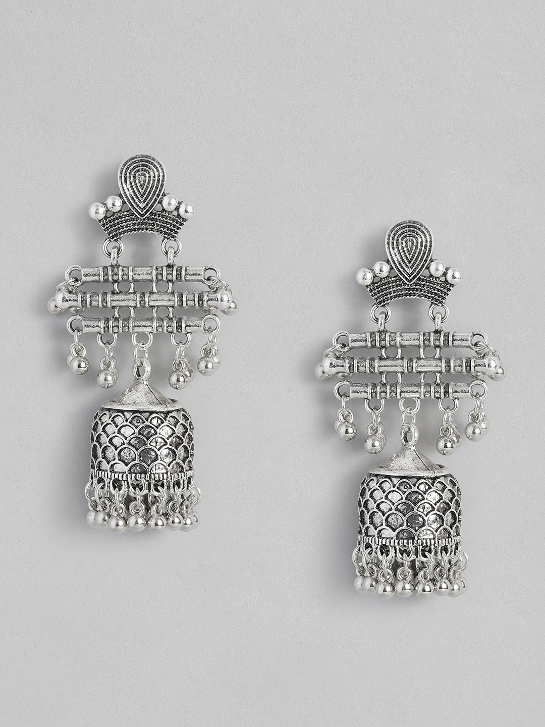 

Sangria Oxidised Dome Shaped Jhumkas Earrings, Silver