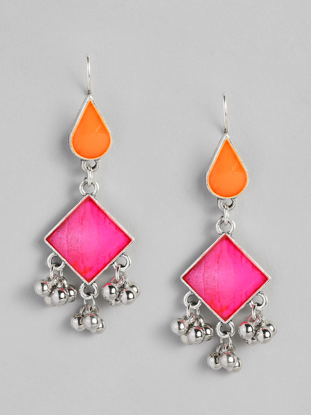 

Sangria Geometric Shaped Enamelled Drop Earrings, Pink