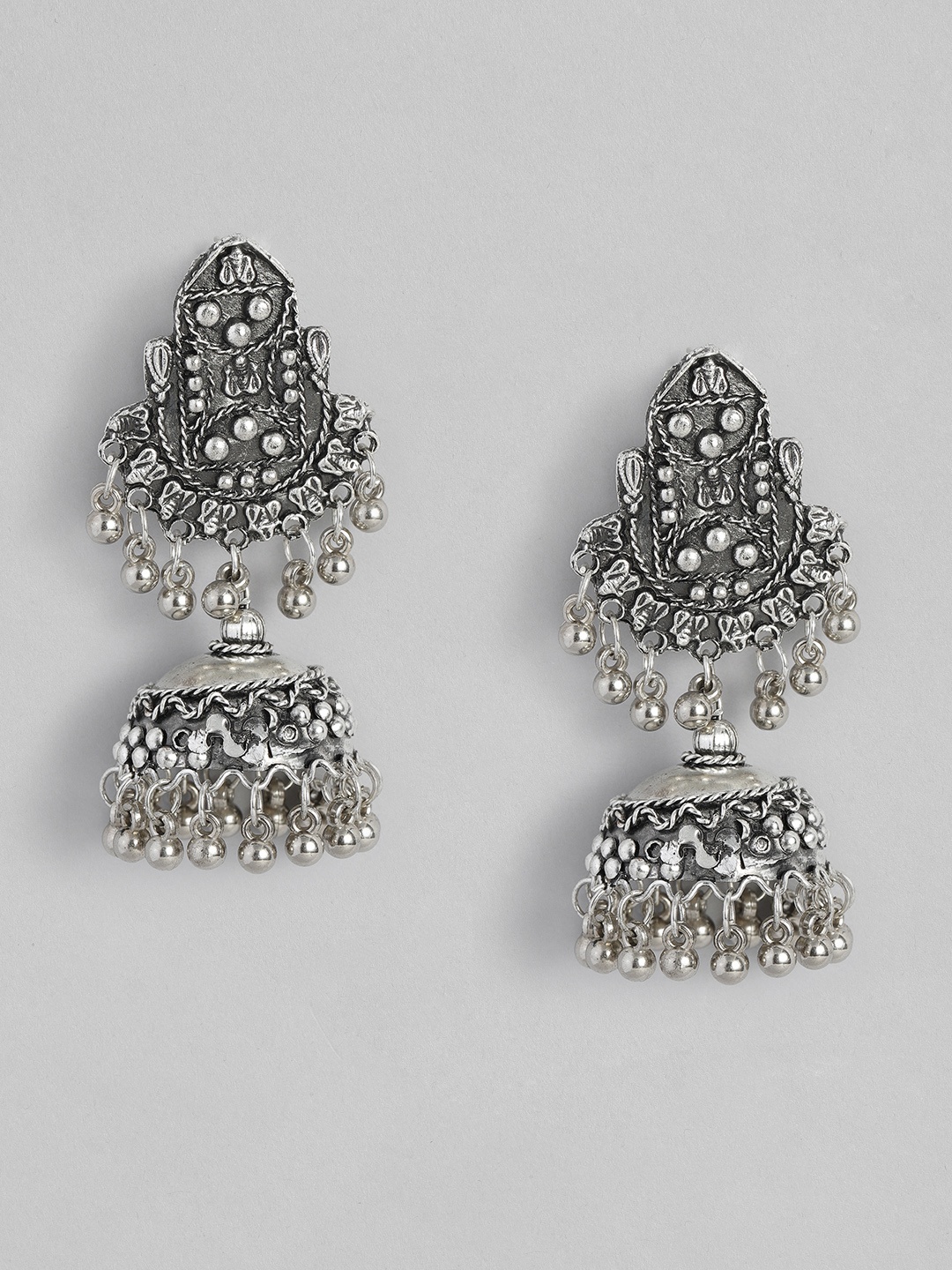 

Sangria Oxidised Dome Shaped Jhumkas, Silver