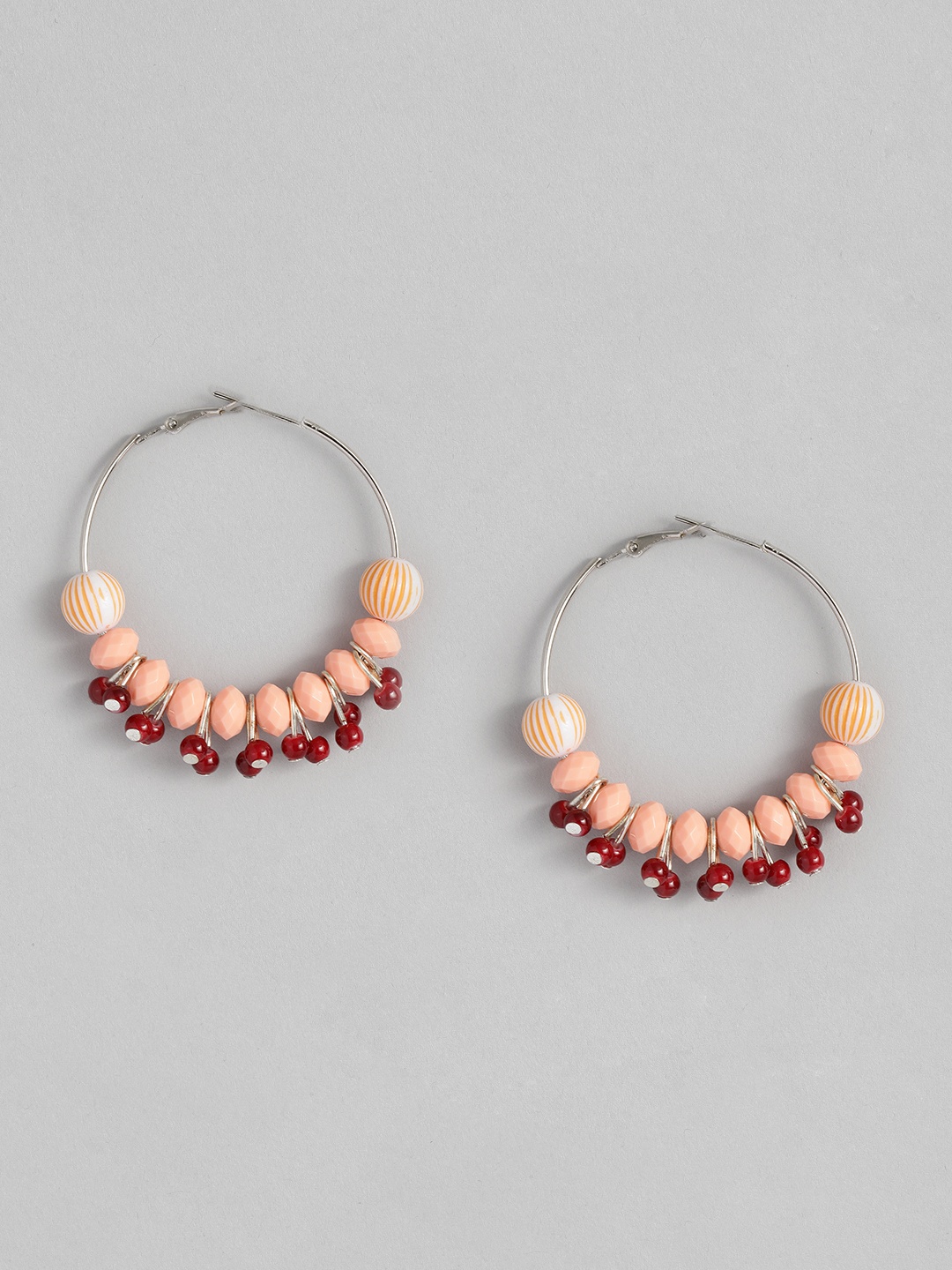 

Sangria Beaded Circular Design Hoop Earrings, Orange
