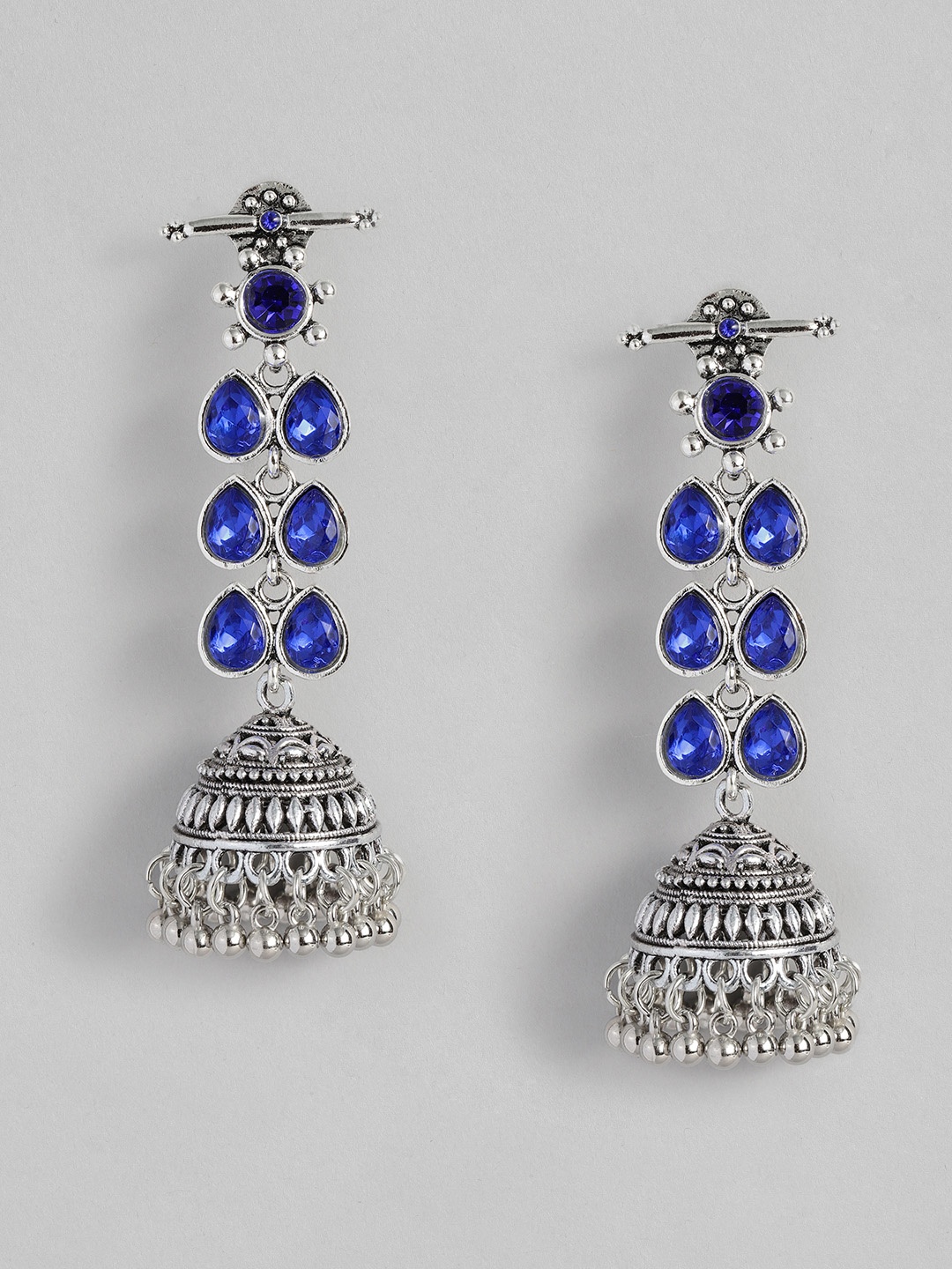 

Sangria Stone Studded Dome Shaped Jhumkas, Blue