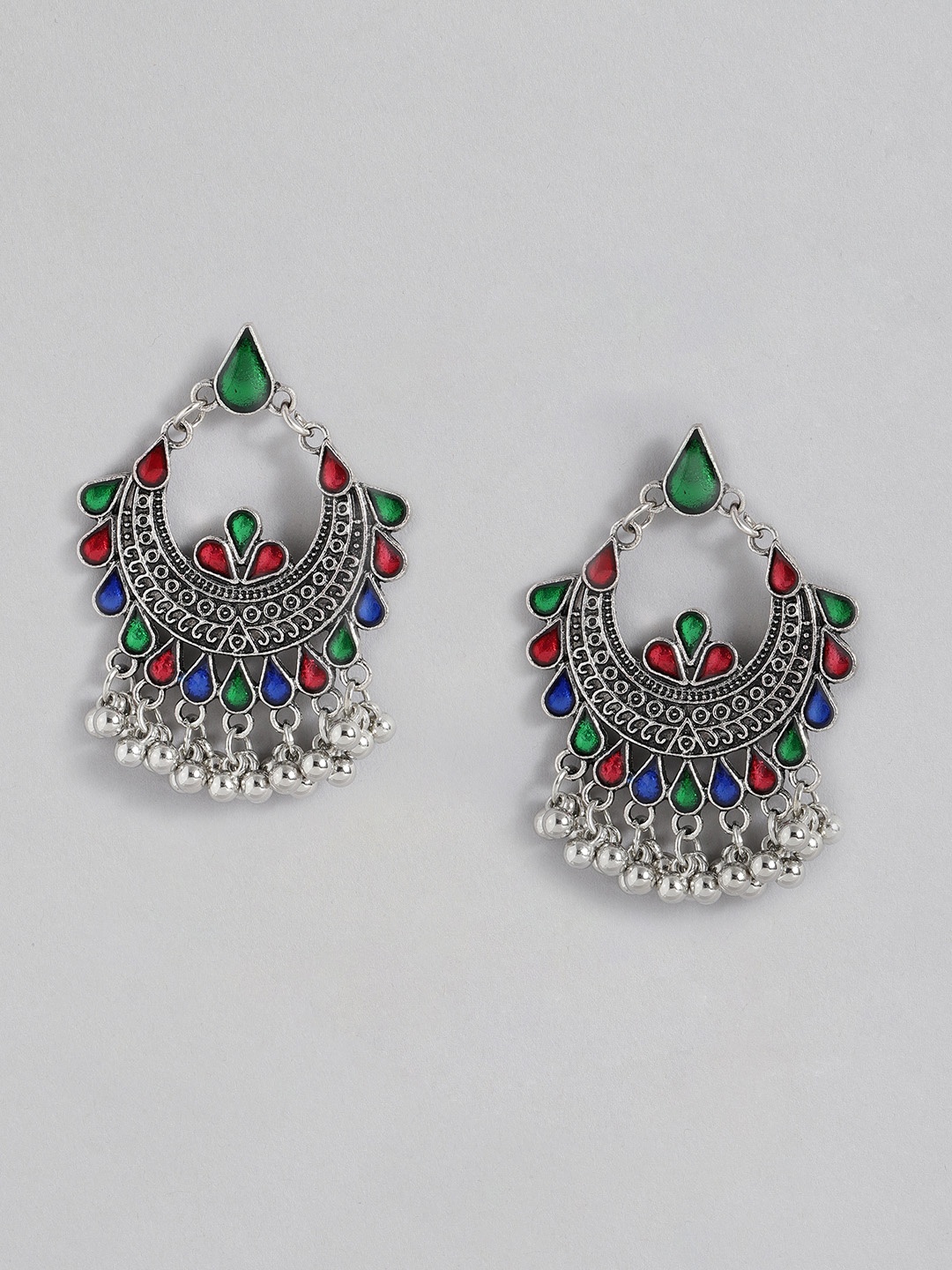 

Sangria Green & Red Crescent Shaped Enamelled Chandbalis Earrings