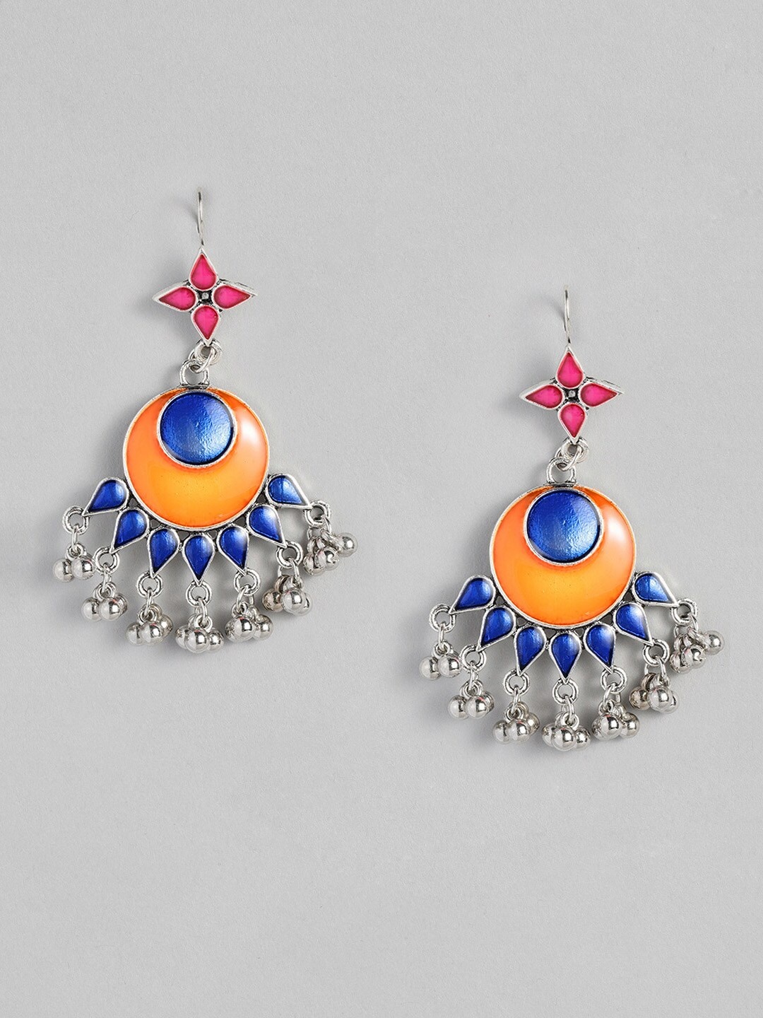 

Sangria Geometric Shaped Enamelled Drop Earrings, Orange