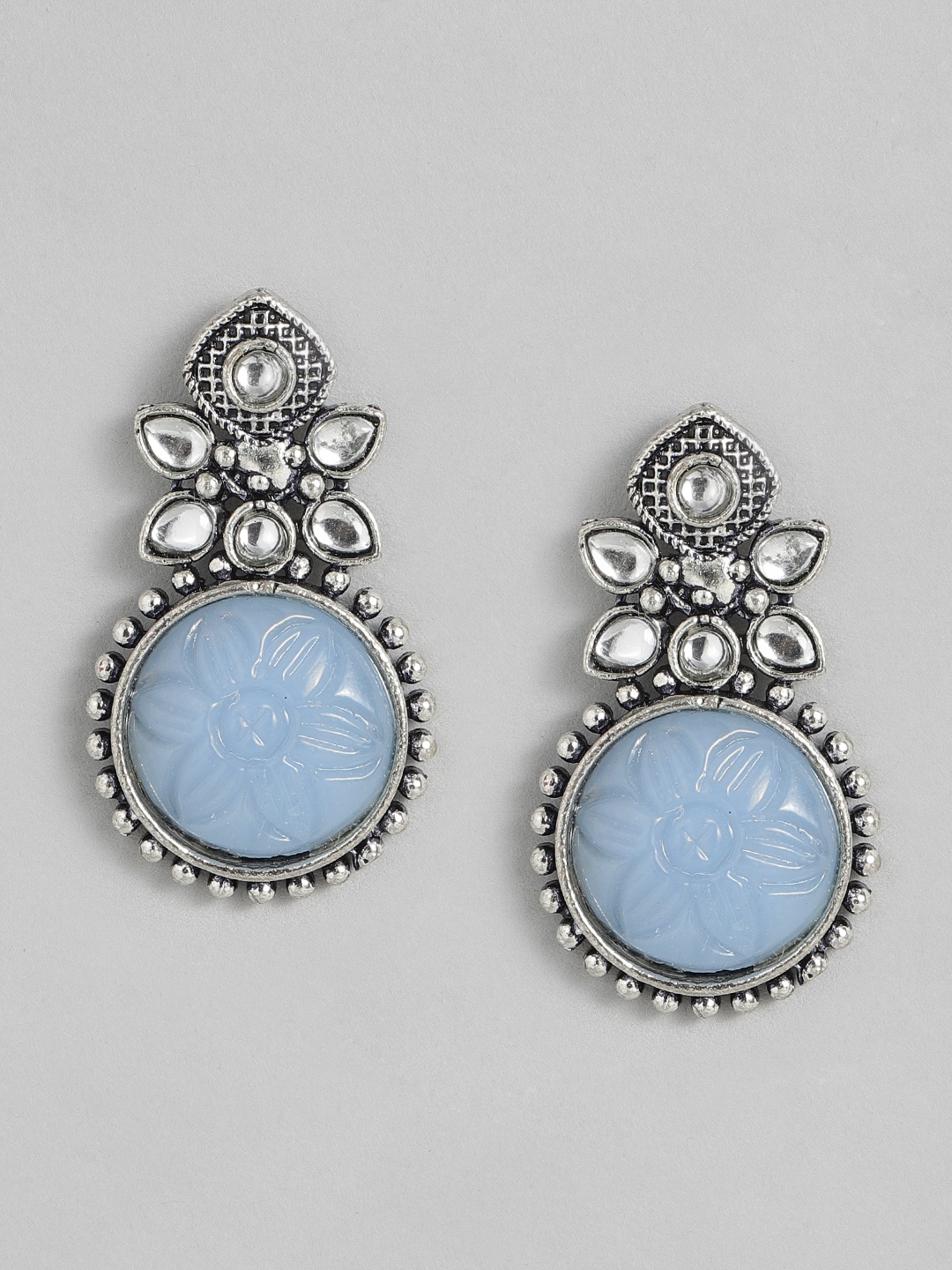 

Sangria Women Oxidised Geometric Drop Earrings, Silver