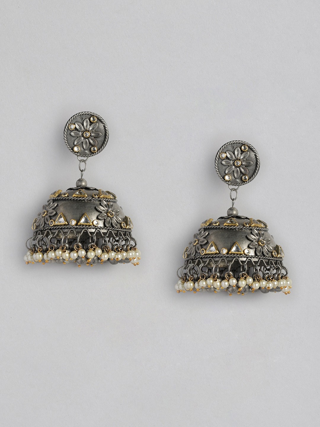 

Sangria Dome Shaped Oxidised Jhumkas Earrings, Silver