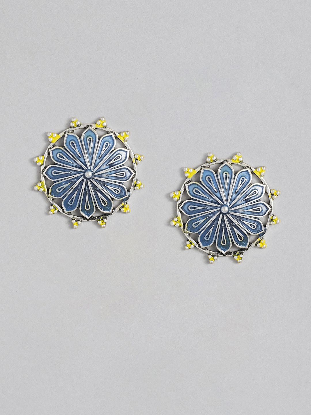 

Sangria Navy Blue & Yellow Enamelled Oversized Studs