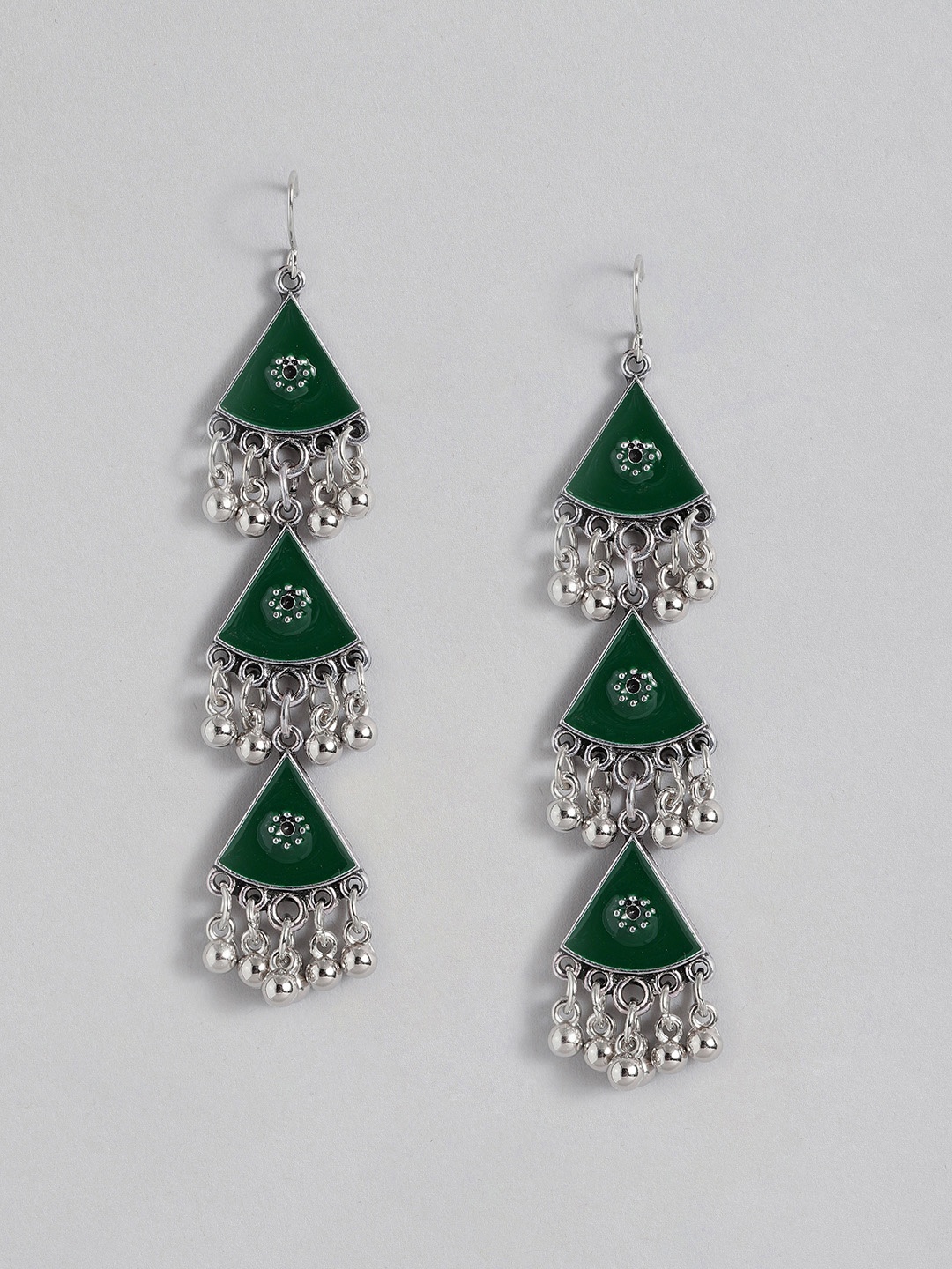 

Sangria Triangle Design Enamelled Drop Earrings, Green