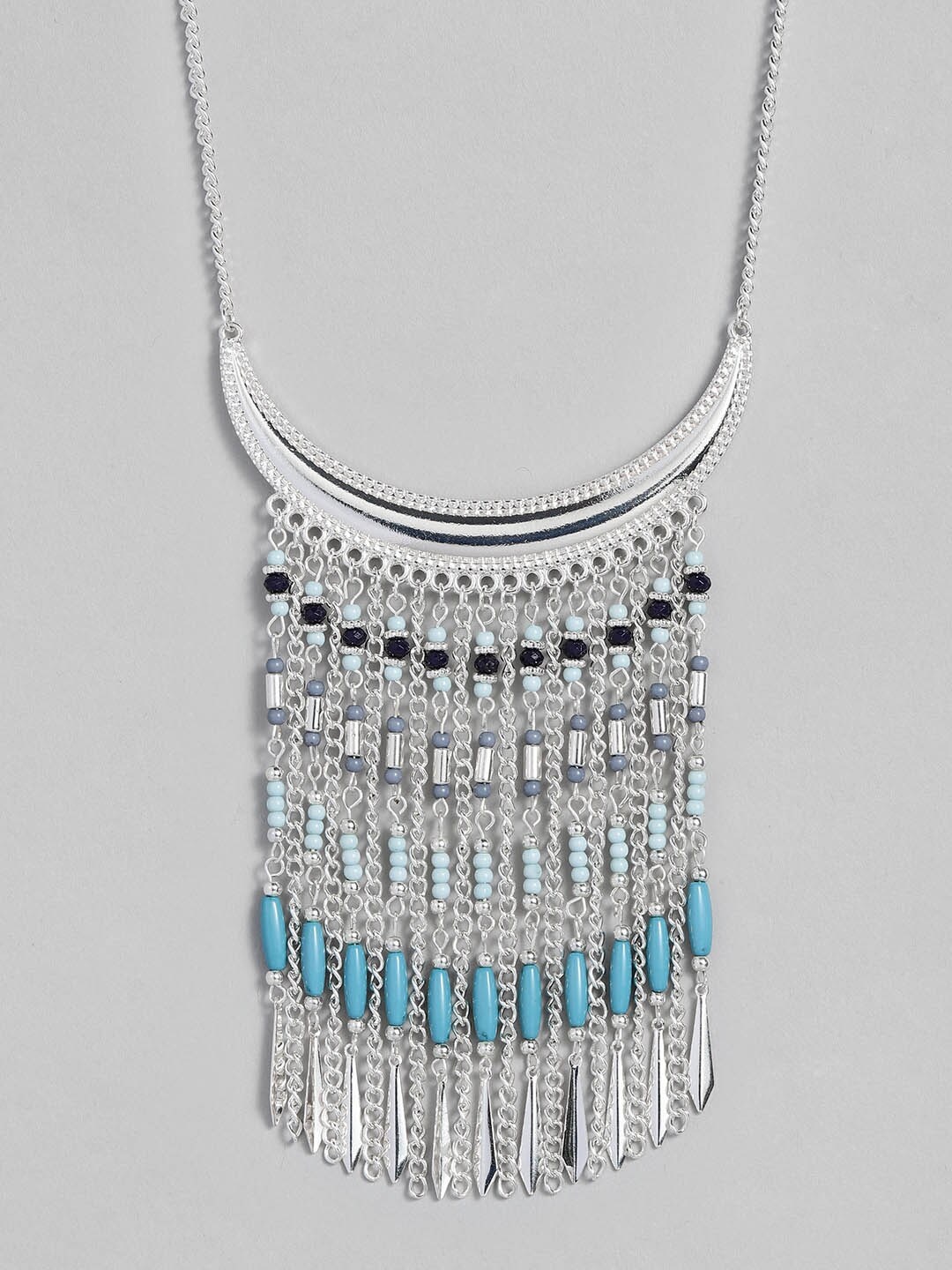 

Sangria Silver-Toned & Blue Beaded Necklace