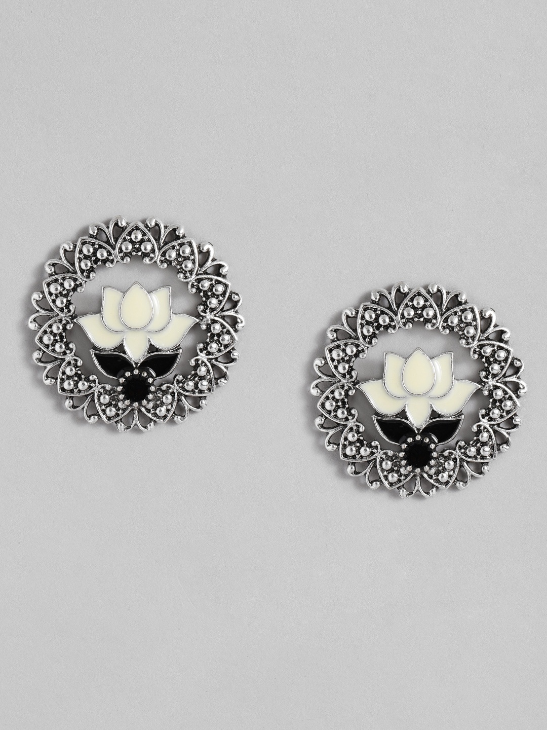

Sangria Lotus Design Enamelled Oversized Studs, Cream