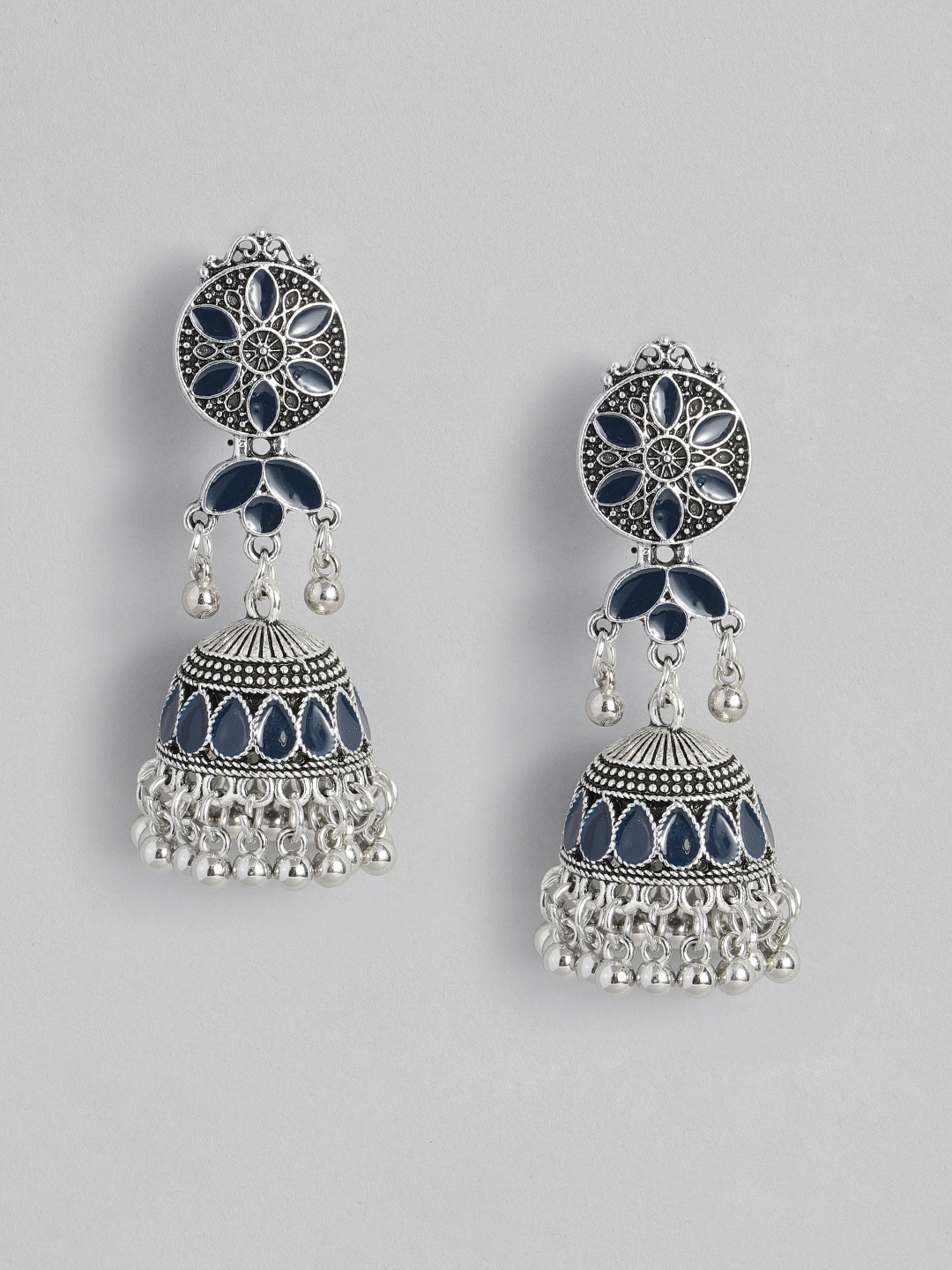 

Sangria Oxidised Dome Shaped Jhumkas, Silver