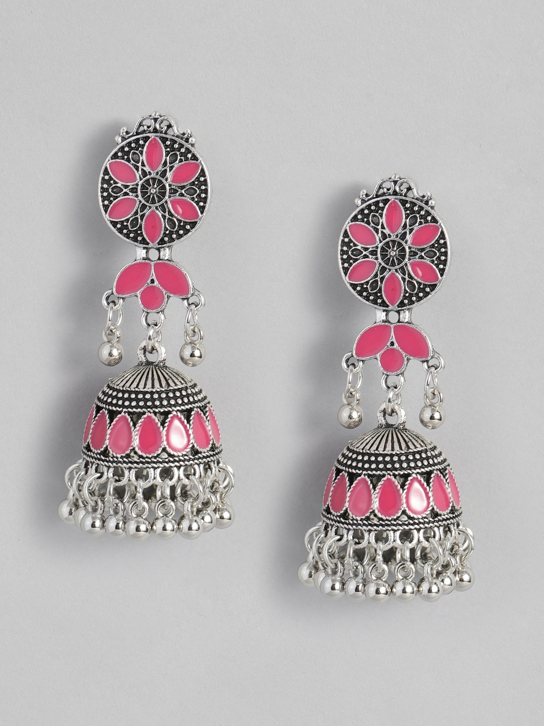 

Sangria Oxidised Dome Shaped Jhumkas Earrings, Silver