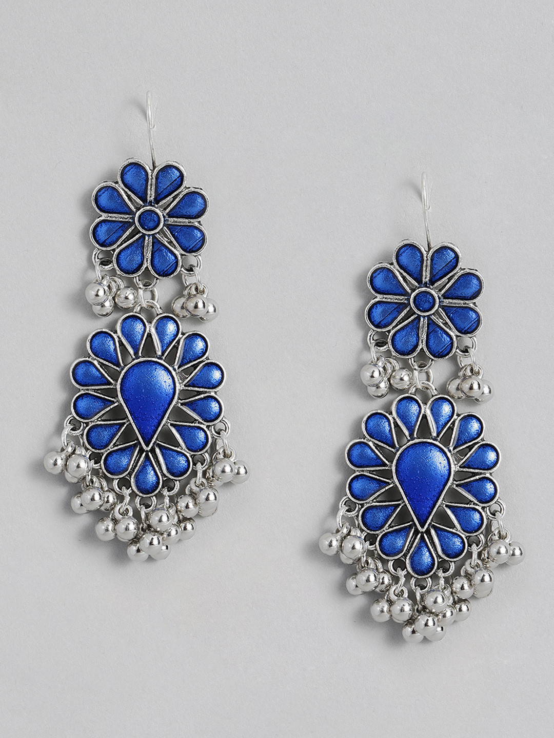 

Sangria Enamelled Floral Design Drop Earrings, Silver