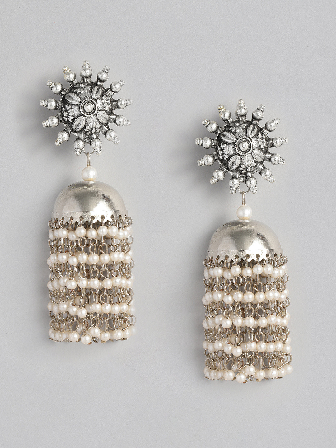 

Sangria Oxidised Beaded Dome Shaped Jhumkas, Silver